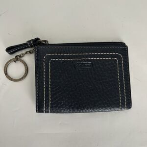 Coach Mini Skinny ID Case Black Pebbled Leather Coin Purse Key Pouch Contrast